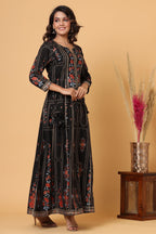 Kaajh Women's Black Embellishment Printed Anarkali Kurta | Grocsy