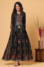 Kaajh Women's Black Embellishment Printed Anarkali Kurta | Grocsy