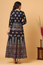 Kaajh Blue Gold Printed Embellishment Anarkali Kurta For Women | Grocsy