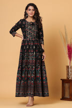 Kaajh Women's Black Gold Printed Embellishment Anarkali Kurta | Grocsy