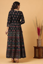 Kaajh Women's Black Gold Printed Embellishment Anarkali Kurta | Grocsy