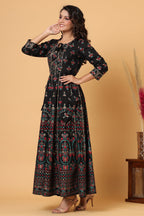 Kaajh Women's Black Gold Printed Embellishment Anarkali Kurta | Grocsy