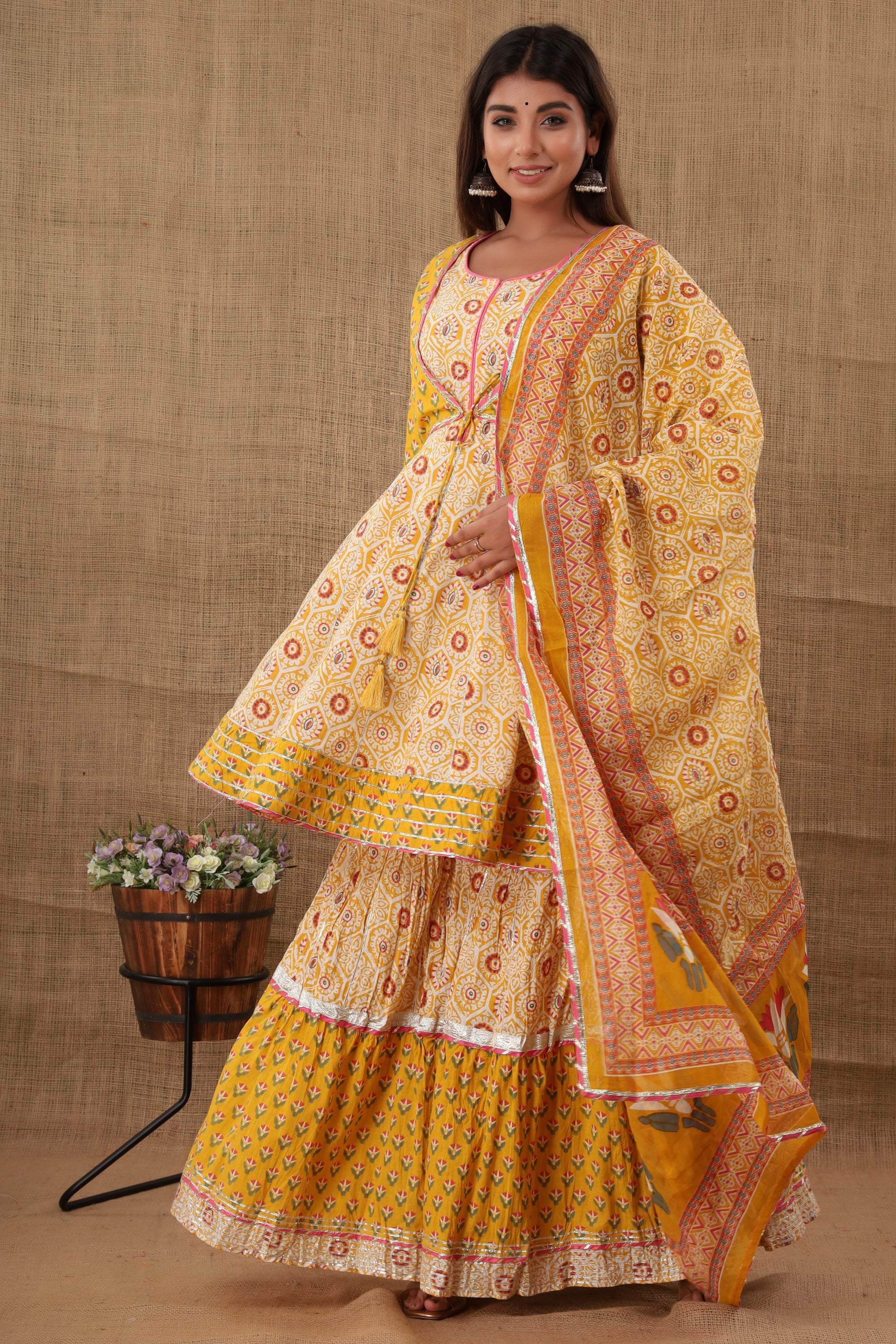 Kaajh Women's Yellow Embellishment Printed Suit Set | Grocsy