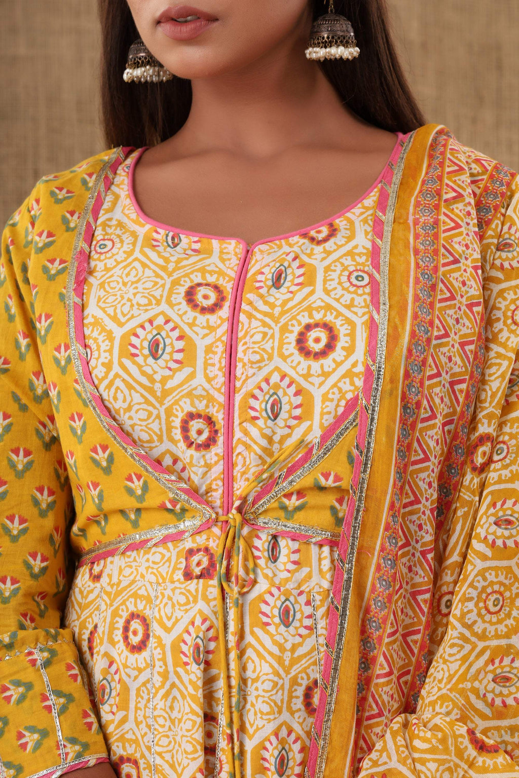 Kaajh Women's Yellow Embellishment Printed Suit Set | Grocsy
