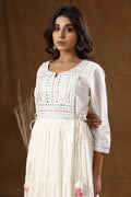Kaajh Women's White Mirror Embellishment Anarkali Kurta | Grocsy