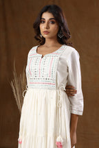 Kaajh Women's White Mirror Embellishment Anarkali Kurta | Grocsy