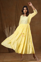 Kaajh Women's Yellow Mirror Embellishment Anarkali Kurta | Grocsy