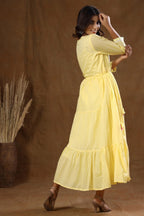 Kaajh Women's Yellow Mirror Embellishment Anarkali Kurta | Grocsy