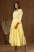 Kaajh Women's Yellow Mirror Embellishment Anarkali Kurta | Grocsy