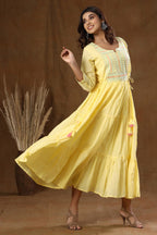 Kaajh Women's Yellow Mirror Embellishment Anarkali Kurta | Grocsy