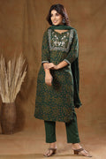 Kaajh Women's Green Bandhej Embroidery Suit Set | Grocsy