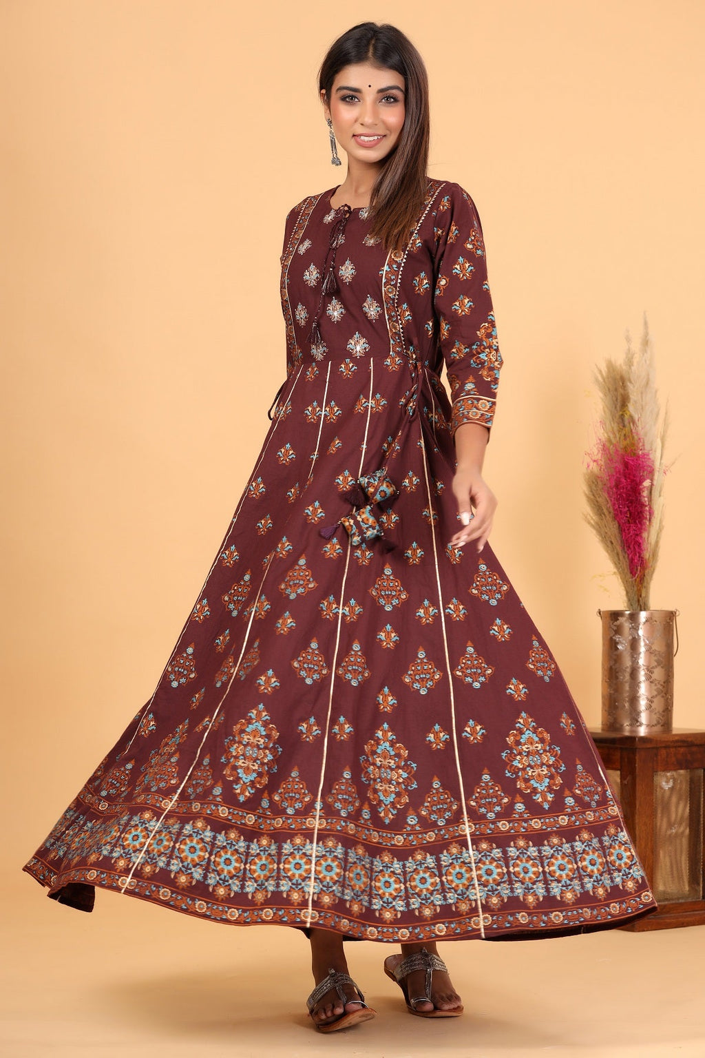 Kaajh Women's Maroon Printed Embellishment Anarkali Kurta | Grocsy