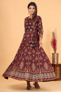 Kaajh Women's Maroon Printed Embellishment Anarkali Kurta | Grocsy