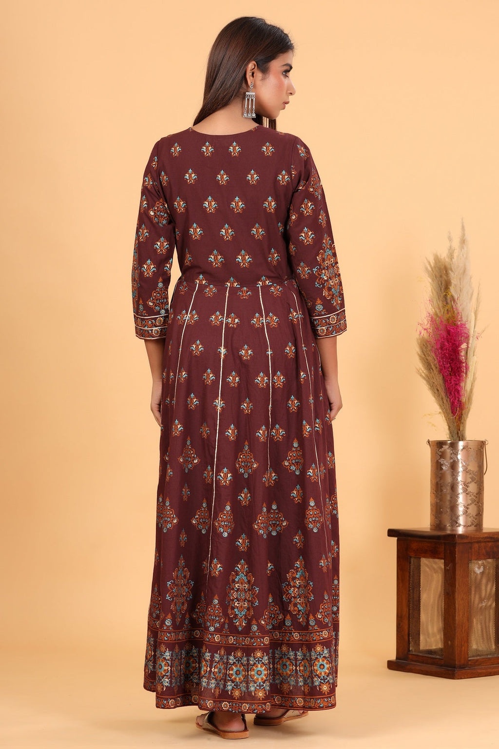 Kaajh Women's Maroon Printed Embellishment Anarkali Kurta | Grocsy