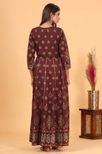 Kaajh Women's Maroon Printed Embellishment Anarkali Kurta | Grocsy