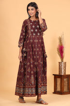 Kaajh Women's Maroon Printed Embellishment Anarkali Kurta | Grocsy