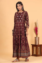 Kaajh Women's Maroon Printed Embellishment Anarkali Kurta | Grocsy