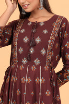 Kaajh Women's Maroon Printed Embellishment Anarkali Kurta | Grocsy
