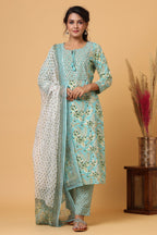 Kaajh Women's Green Mirror Embroidered Suit Set | Grocsy
