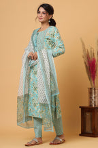 Kaajh Women's Green Mirror Embroidered Suit Set | Grocsy