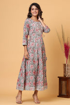 Kaajh Women's Green Red Floral Print Embroidery Anarkali Kurta | Grocsy