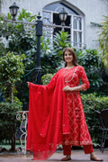 Kaajh Women's Red Embroidery Anarkali Suit Set | Grocsy