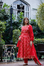 Kaajh Women's Red Embroidery Anarkali Suit Set | Grocsy