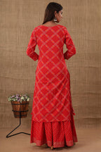 Kaajh Women's Red Bandhej Embellishment Suit Set | Grocsy