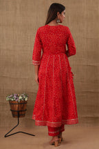 Kaajh Women's Red Bandhej Printed Anarkali Suit Set | Grocsy