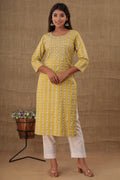 Kaajh Women's Yellow Mirror Embroidery Kurta Pant Set | Grocsy