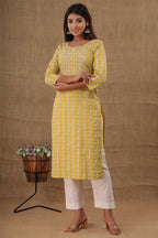 Kaajh Women's Yellow Mirror Embroidery Kurta Pant Set | Grocsy