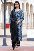 Kaajh Women's Black Tie Dye Print Cotton Suit Set | Grocsy