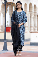 Kaajh Women's Black Tie Dye Print Cotton Suit Set | Grocsy