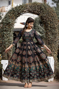 Kaajh Women's Black Gold Printed Ethnic Gown | Grocsy