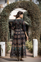Kaajh Women's Black Gold Printed Ethnic Gown | Grocsy