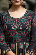 Kaajh Women's Black Gold Printed Ethnic Gown | Grocsy