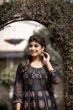 Kaajh Women's Black Gold Printed Ethnic Gown | Grocsy