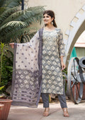 Kaajh Women's Grey Modal Silk Embroidered Suit Set | Grocsy