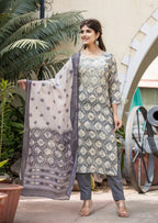 Kaajh Women's Grey Modal Silk Embroidered Suit Set | Grocsy
