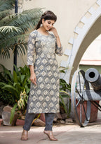 Kaajh Women's Grey Modal Silk Embroidered Suit Set | Grocsy