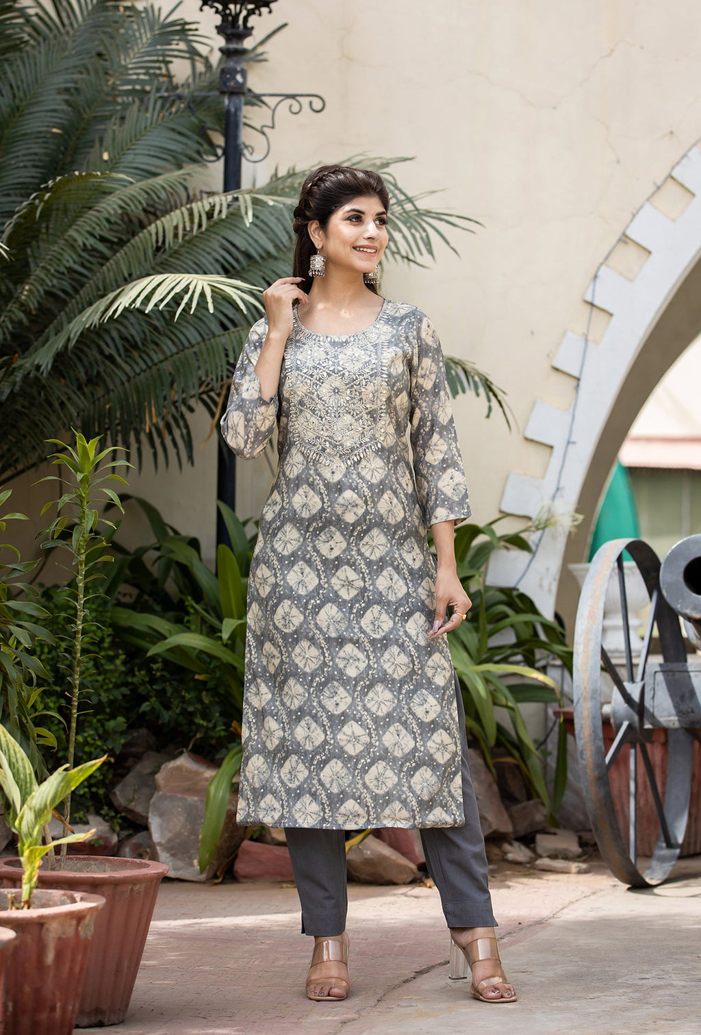 Kaajh Women's Grey Modal Silk Embroidered Suit Set | Grocsy