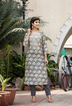 Kaajh Women's Grey Modal Silk Embroidered Suit Set | Grocsy