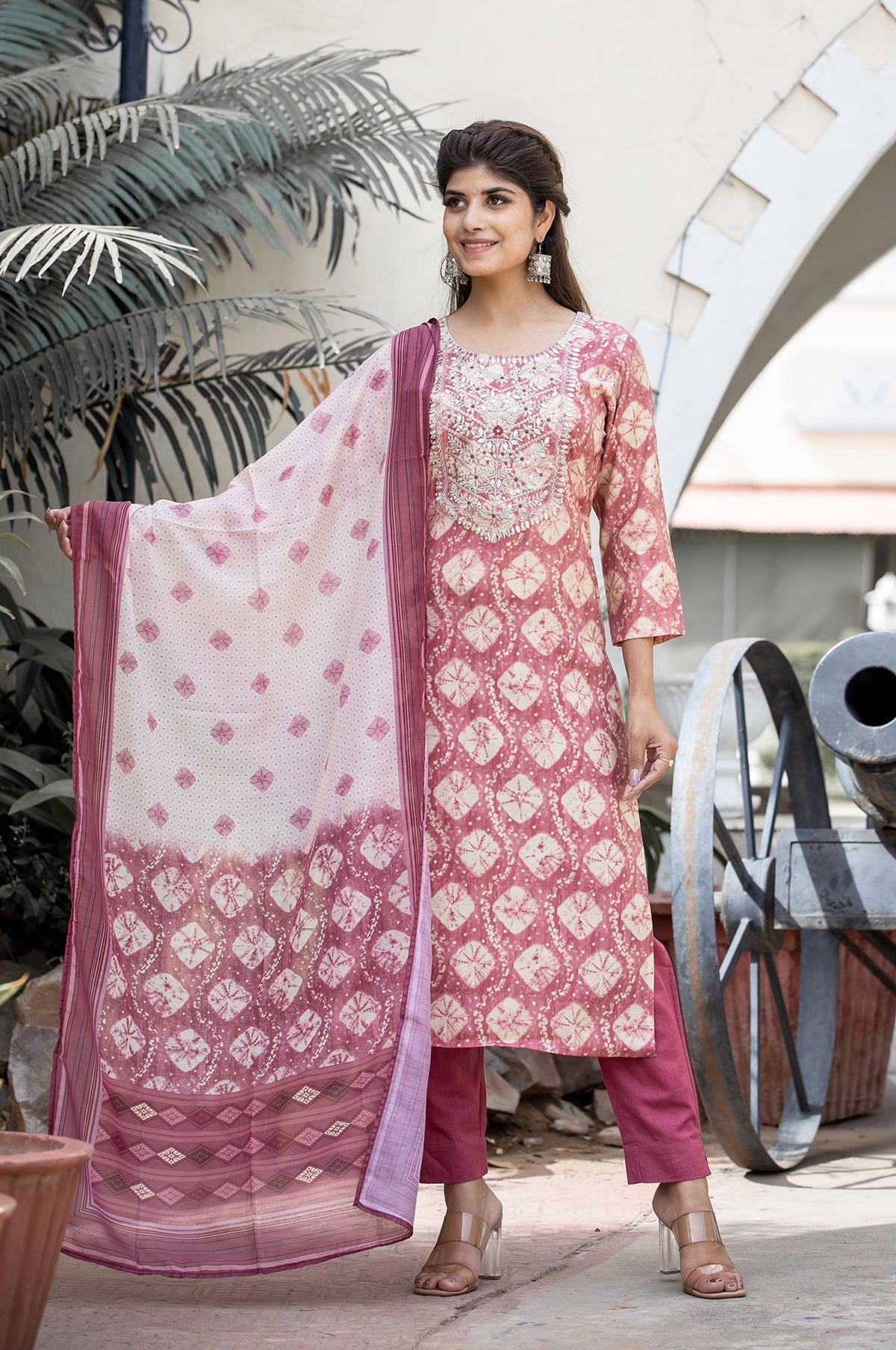 Kaajh Women's Pink Modal Silk Embroidered Suit Set | Grocsy