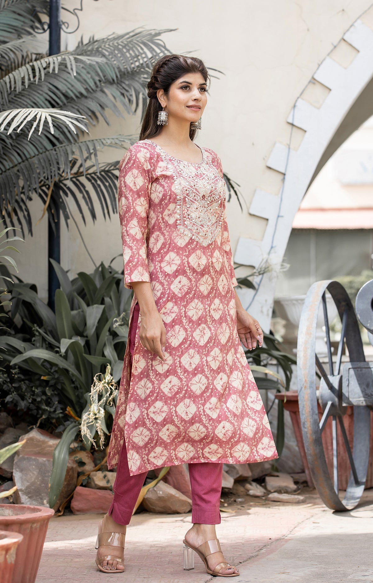 Kaajh Women's Pink Modal Silk Embroidered Suit Set | Grocsy