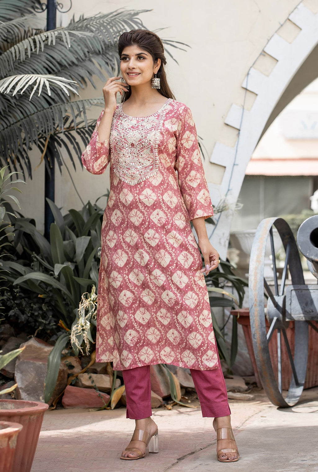 Kaajh Women's Pink Modal Silk Embroidered Suit Set | Grocsy