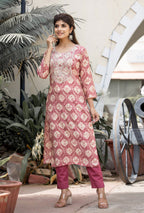 Kaajh Women's Pink Modal Silk Embroidered Suit Set | Grocsy