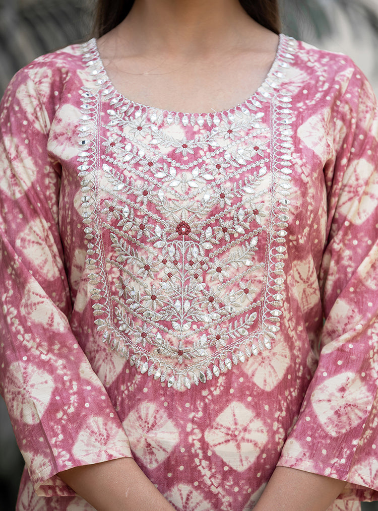 Kaajh Women's Pink Modal Silk Embroidered Suit Set | Grocsy