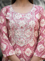 Kaajh Women's Pink Modal Silk Embroidered Suit Set | Grocsy