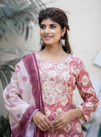 Kaajh Women's Pink Modal Silk Embroidered Suit Set | Grocsy