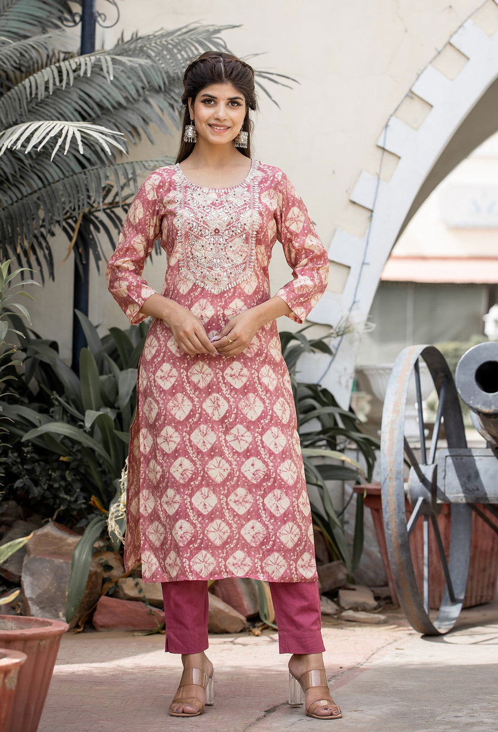 Kaajh Women's Pink Modal Silk Embroidered Suit Set | Grocsy
